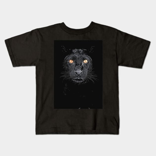 Black panther with yellow eyes Kids T-Shirt by boholoc0